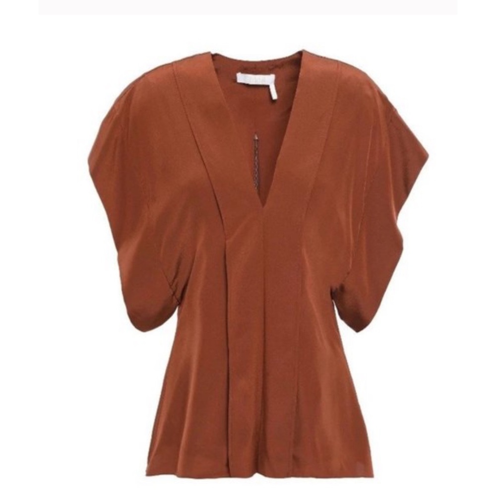NWT.Chloé Wildwood Brown Silk Crepe Blouse. Size French 38, US 6, Medium.